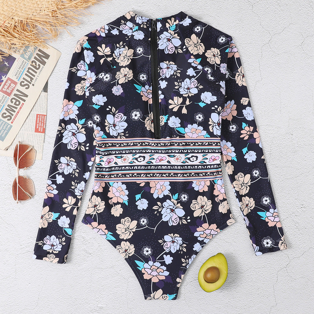 Women Long Sleeves Floral Print Surf Wear