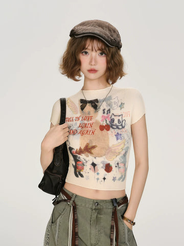 Girlyhalo Vintage Y2K Print Cropped T-Shirt
