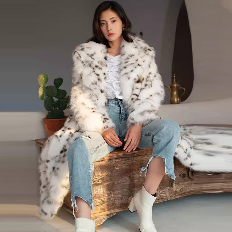 Women's Long Leopard Print Fur Coat