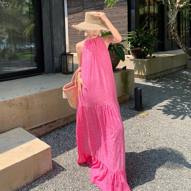 Women's Halter Neck Embroidered Maxi Dress