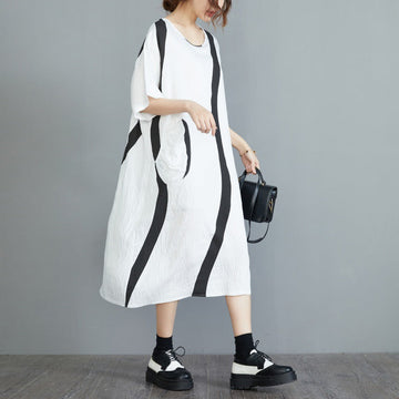 Plus Size Summer Dress Boho Loose Fit Casual Ripple Print Maxi Dress