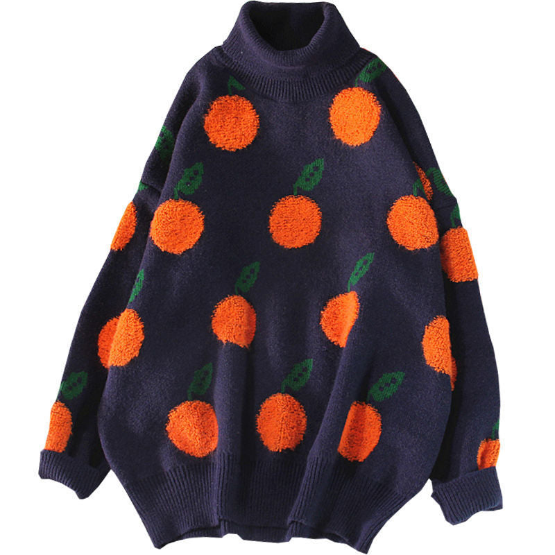Women's Winter Orange High Neck Sweater