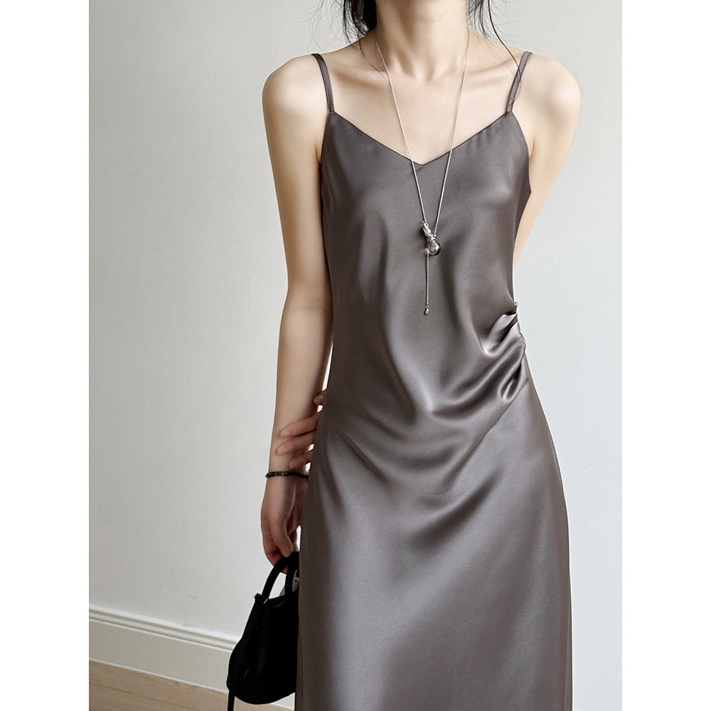 Satin Slip Dress – Elegant A-Line Maxi Dress with Adjustable Straps
