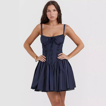Women's Lace Panel Corset Belt Bodycon Mini Dress