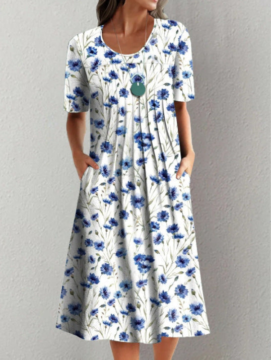 Plus Size Women's Floral Print Short Sleeve Dress