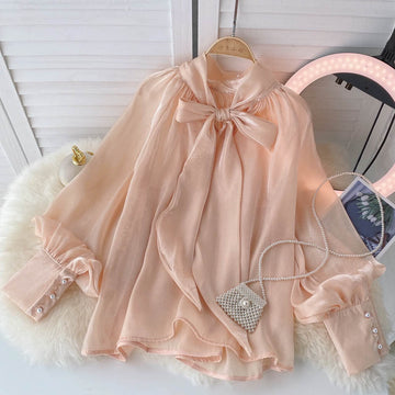 Designer Blouse with Puff Sleeves Women's Shirt, Elegant & Feminine, Soft & Chic