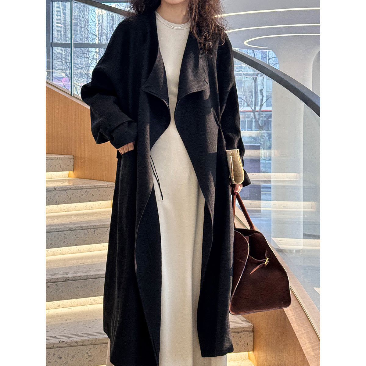 Women's Knee-Length Linen Trench Coat