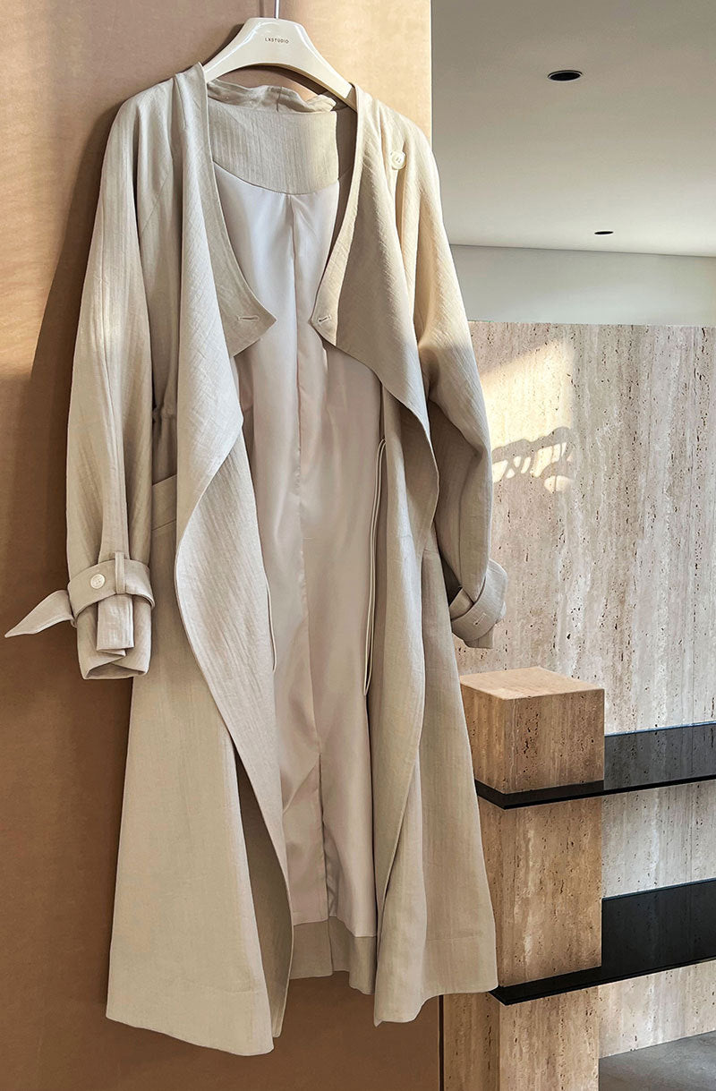 Women's Knee-Length Linen Trench Coat