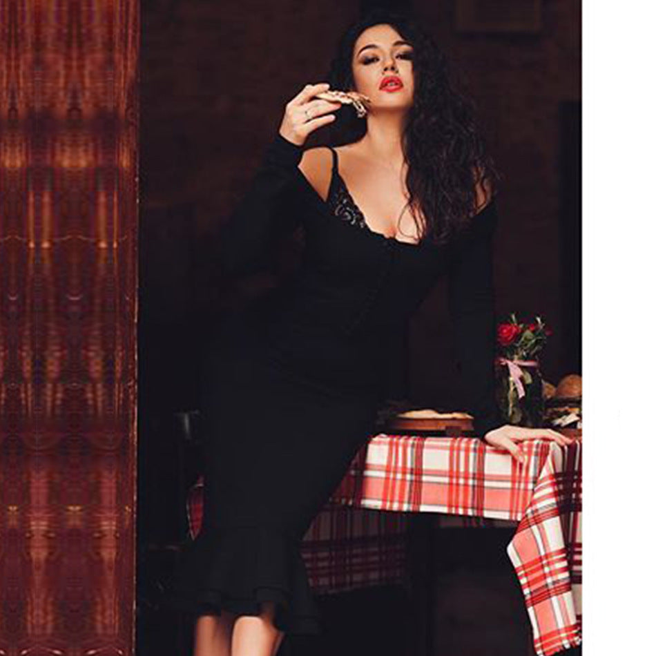 Elegant Long Sleeves Bandage Evening Party Dresses-Dresses-Black-XS-Free Shipping at meselling99