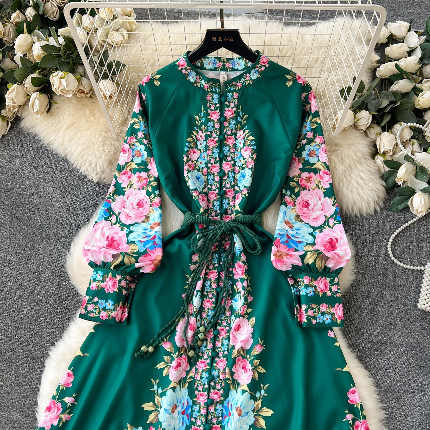 Vintage Court Floral Design Long Maxi Dresses