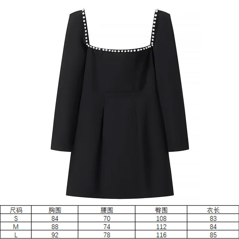 Elegant Velvet Fitted Diamond-Embellished Long-Sleeve Short Hemline Dress