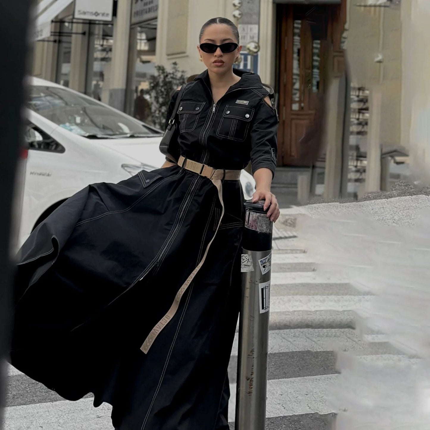 Designed Women's Stylish Off-Shoulder Utility Dress with Belt