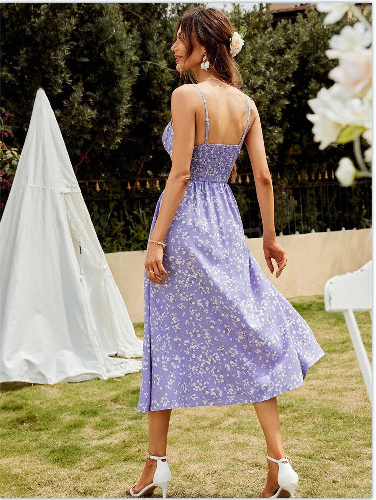 Women's Summer Sleeveless Printed Slit Dress