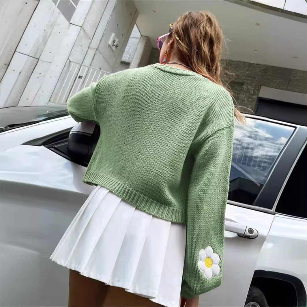 Sweety Floral Print Knitted Cardigan Sweaters
