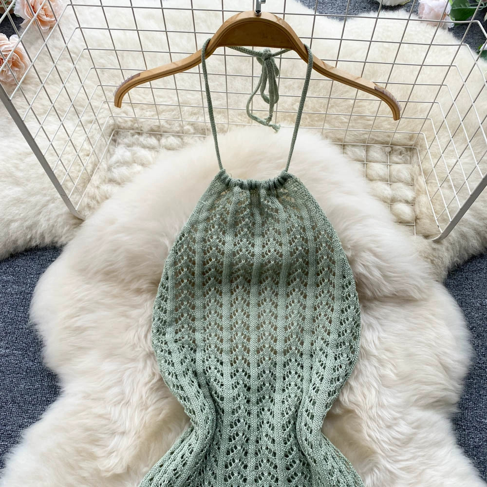 Designed Halter Sleeveless Knitted Sheath Holiday Dresses