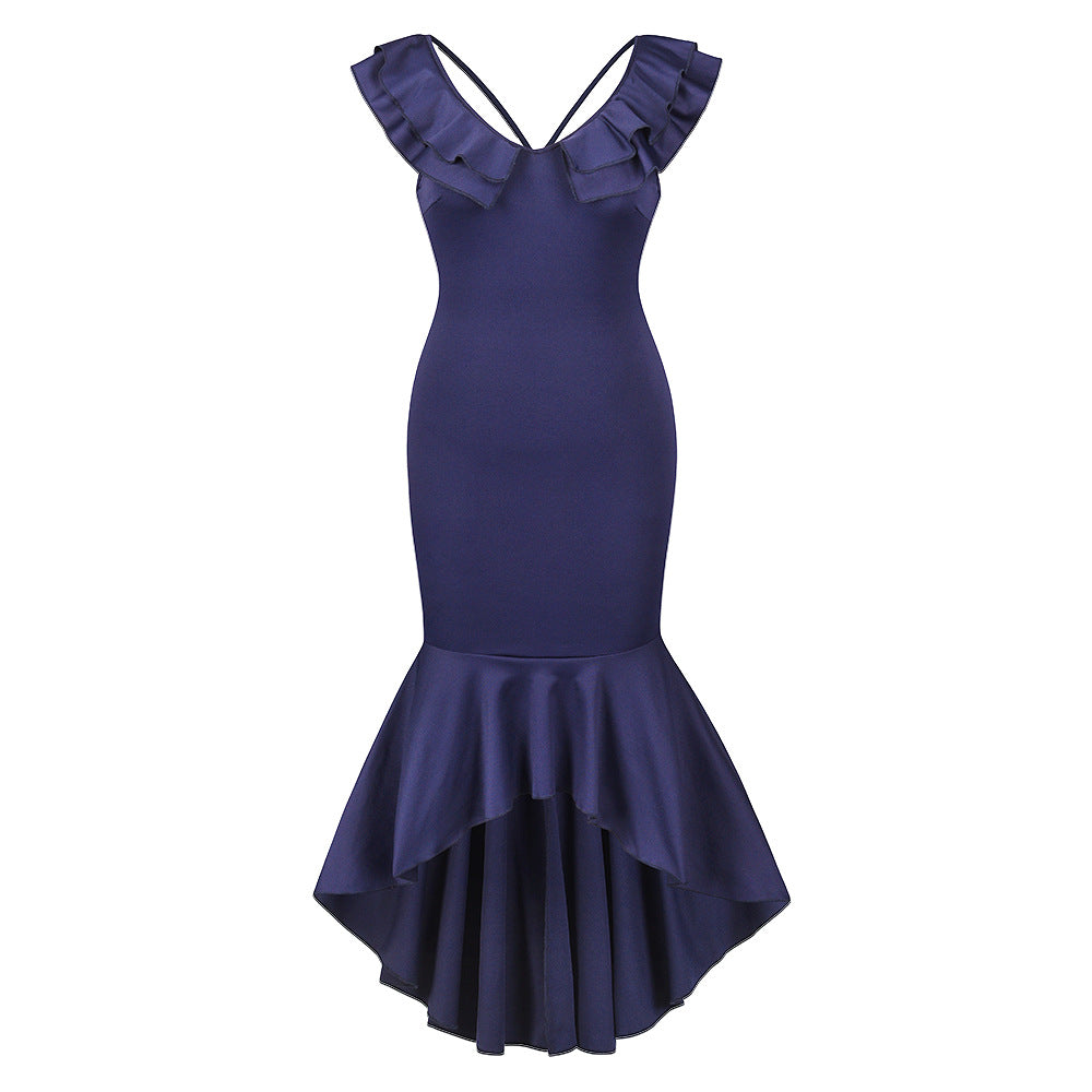 Sexy Backless Women Party Mermaid Dresses-Blue-S-Free Shipping at meselling99