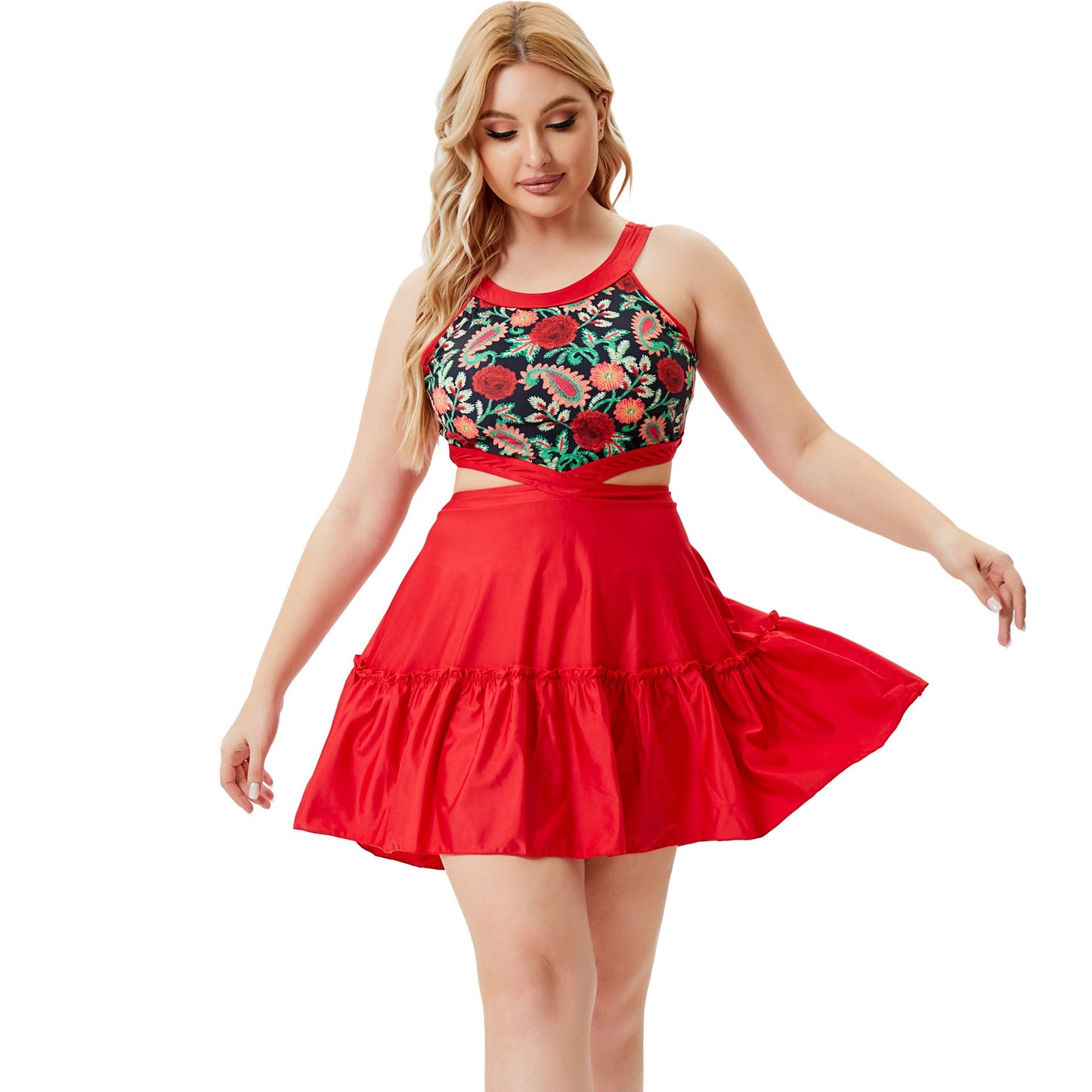 Vintage Red One Piece Summer Plus Sizes Swimwear