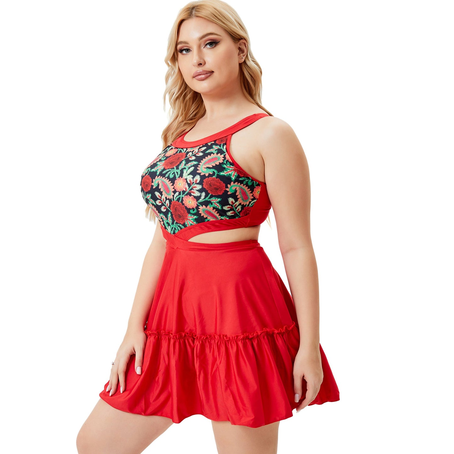 Vintage Red One Piece Summer Plus Sizes Swimwear