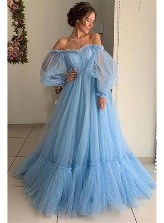 Women Off The Shoulder Tulle Long Party Dresses-Dresses-Light Dress-S-Free Shipping at meselling99
