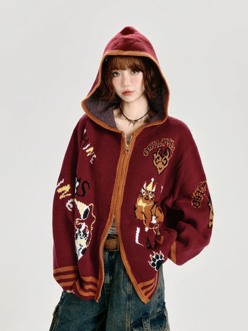 Girlyhalo Oversized Hooded Cardigan-Red-S-Free Shipping Leatheretro