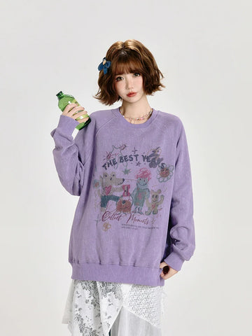 Girlyhalo Vintage Print Hoodie for Women-Purple-S-Free Shipping Leatheretro