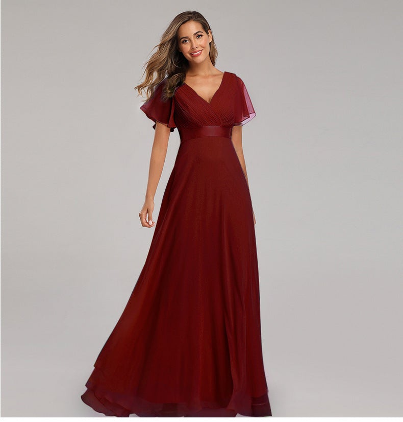 Elegant V Neck Chiffon Women Party Dresses-Dresses-Free Shipping at meselling99