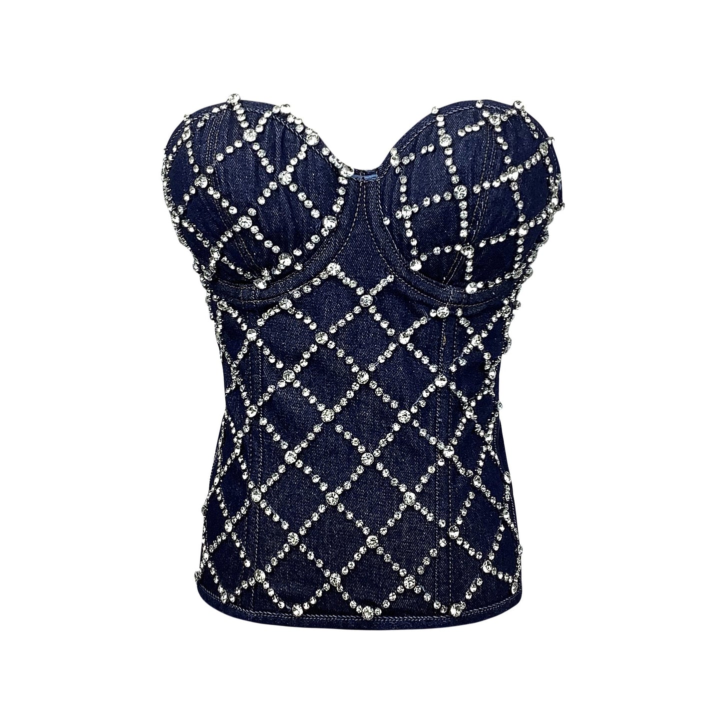 Vintage Diamond Studded Denim Corset Top