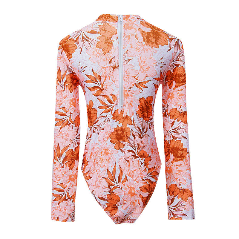 Pink Floral Long Sleeves Surf Wear for Women