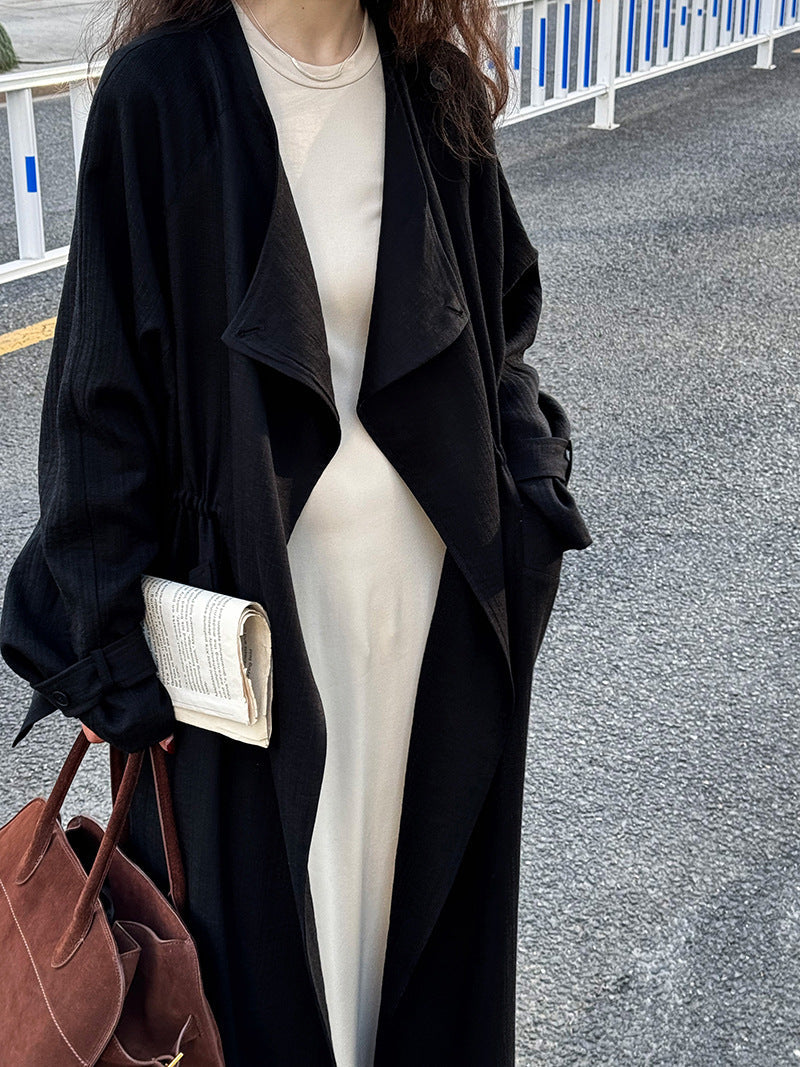 Women's Knee-Length Linen Trench Coat