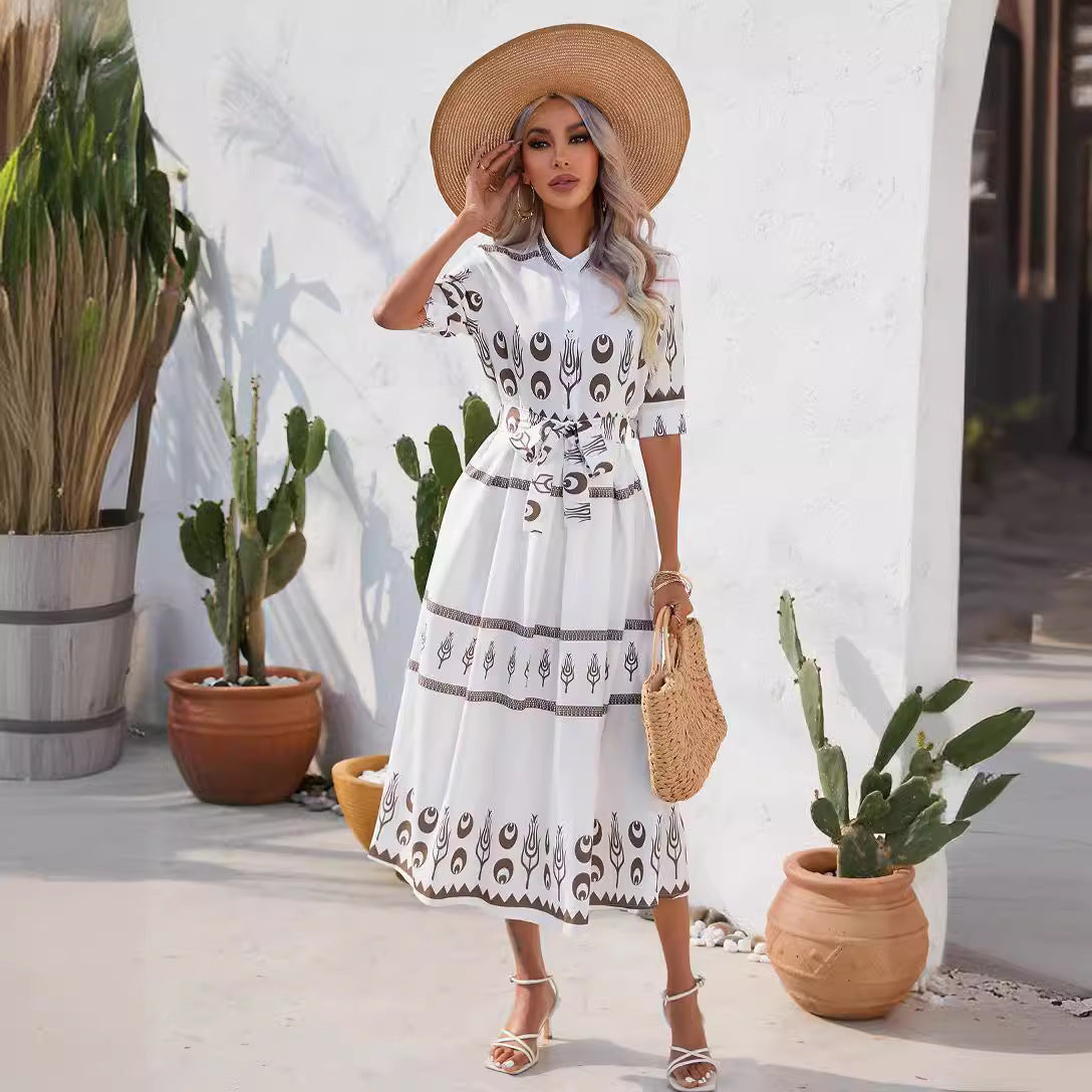 Women's Summer Boho Floral Print Short Sleeve Dress