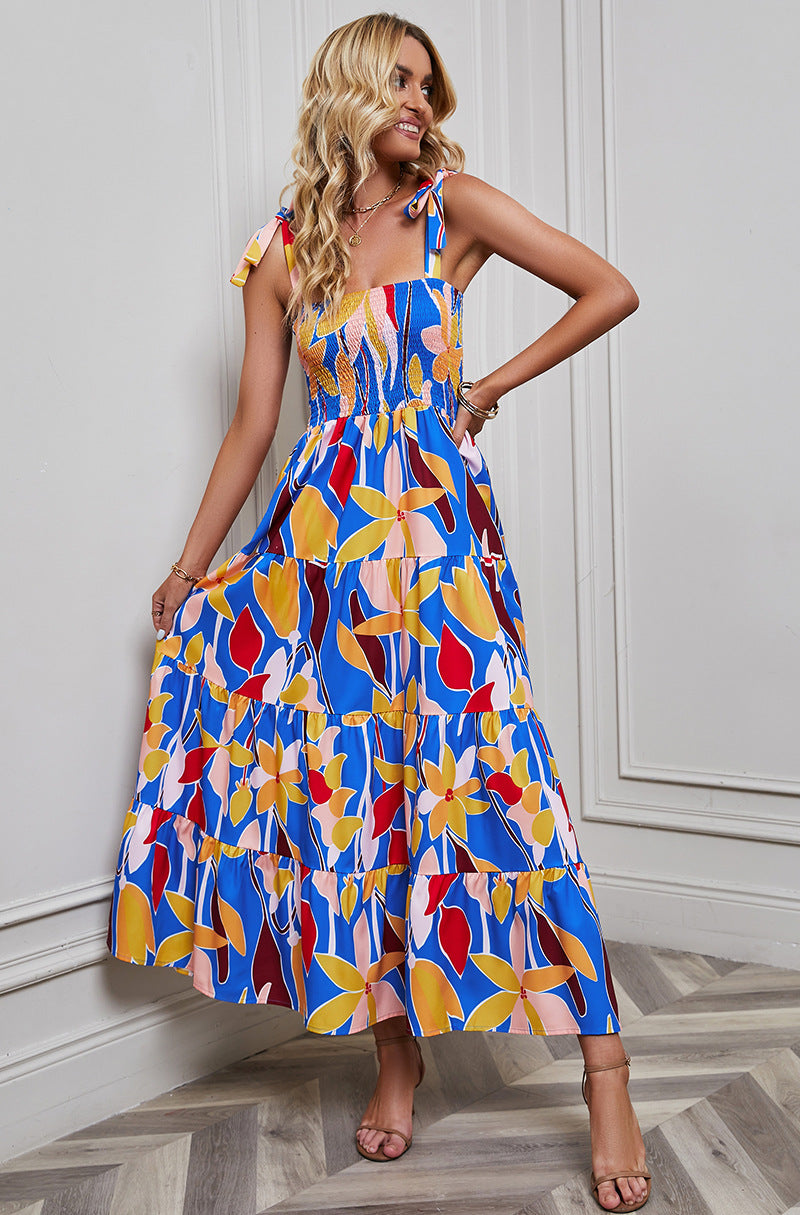 Women's Sexy Backless Print Vacation Style Strappy Dress