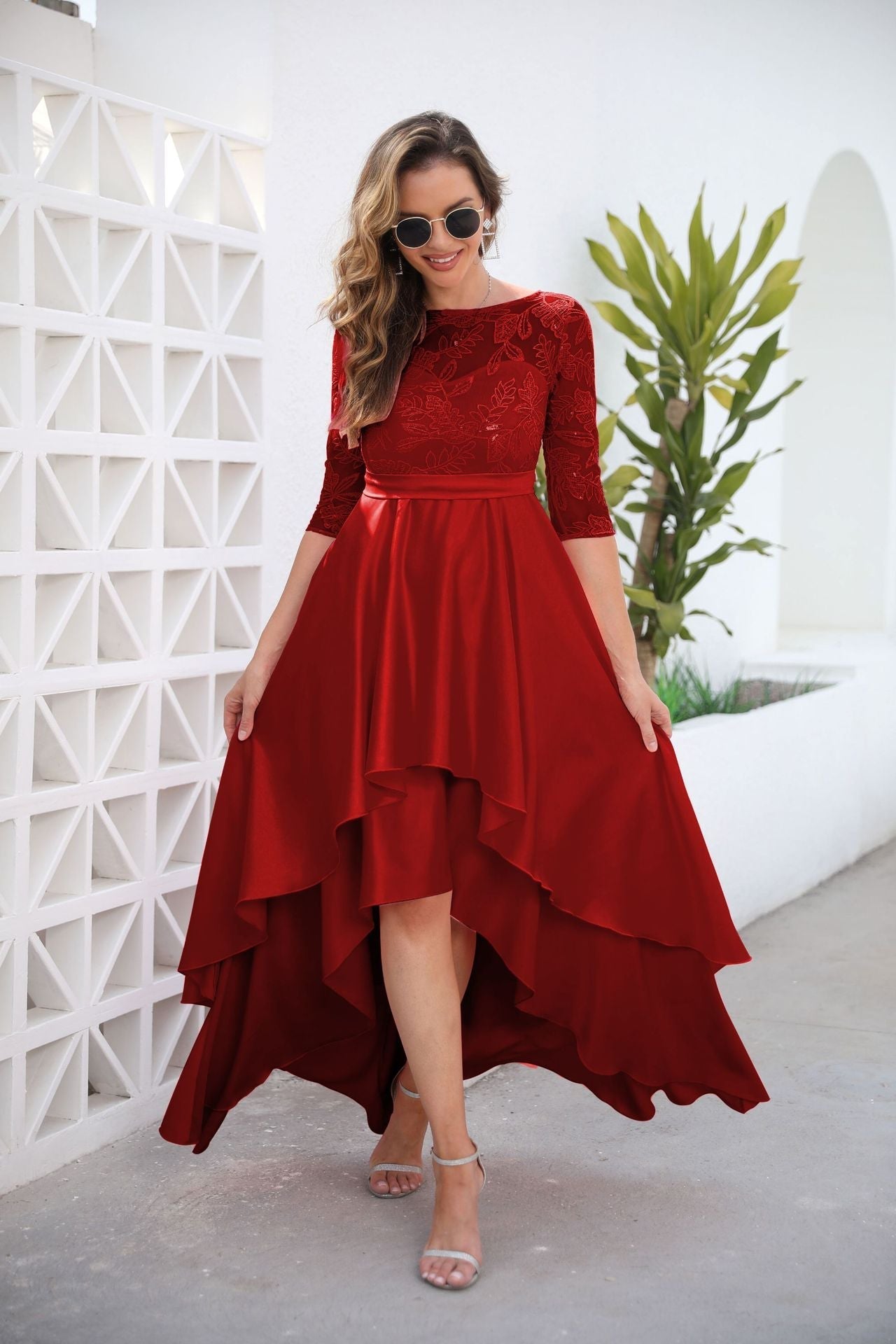 Elegant Lace Party Dresses with Brush Tail-Dresses-Free Shipping at meselling99