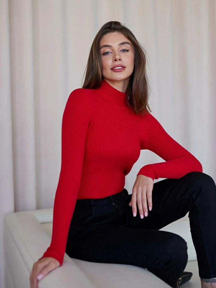 Sexy High Neck Knitted Sheath Shirts