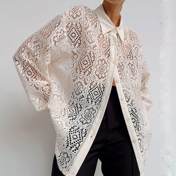 Vintage Lace Blouse – Women's Elegant Long Sleeve Sheer Office Shirt-Ivory-S-Free Shipping Leatheretro