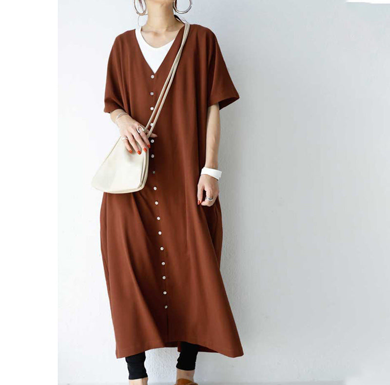 Casual Summer V Neck Long Cozy Dresses-Dresses-Free Shipping at meselling99