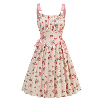 legant Floral Print O-Ring Strap Slimming Party Dress