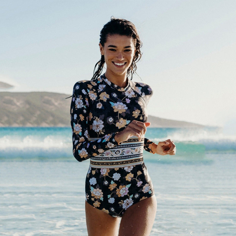 Women Long Sleeves Floral Print Surf Wear