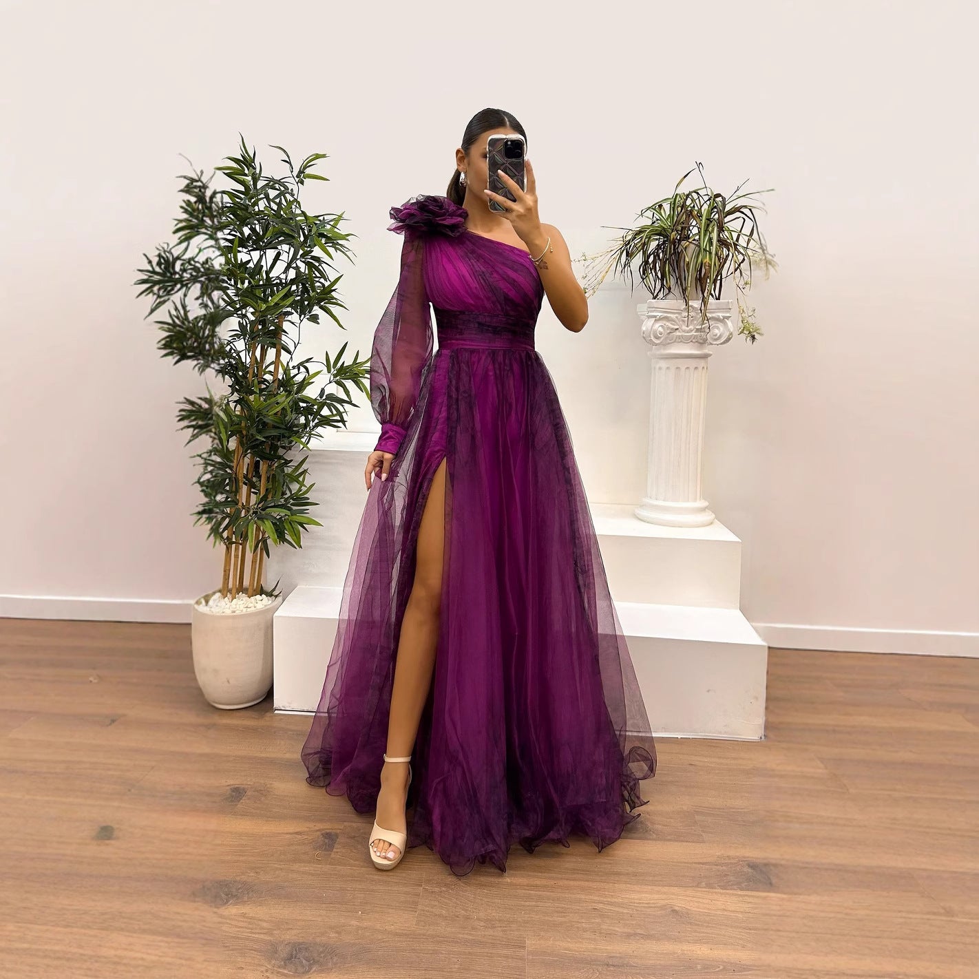 Off-Shoulder One Shoulder Print Dress – Stylish & Flowy Party Dress