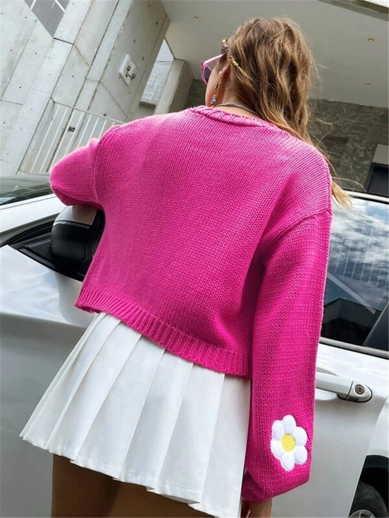 Sweety Floral Print Knitted Cardigan Sweaters