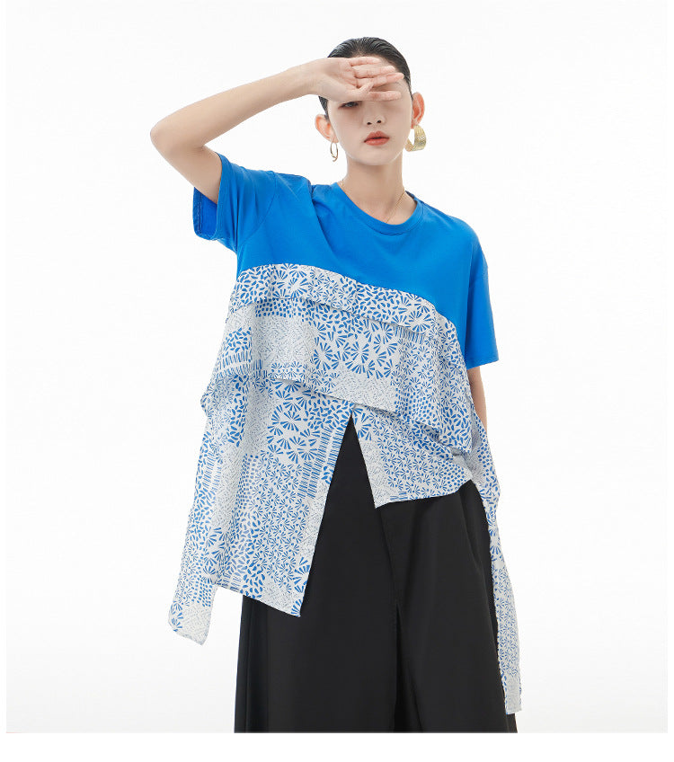 Vintage French Style Summer Chiffon Irregular Women Tops