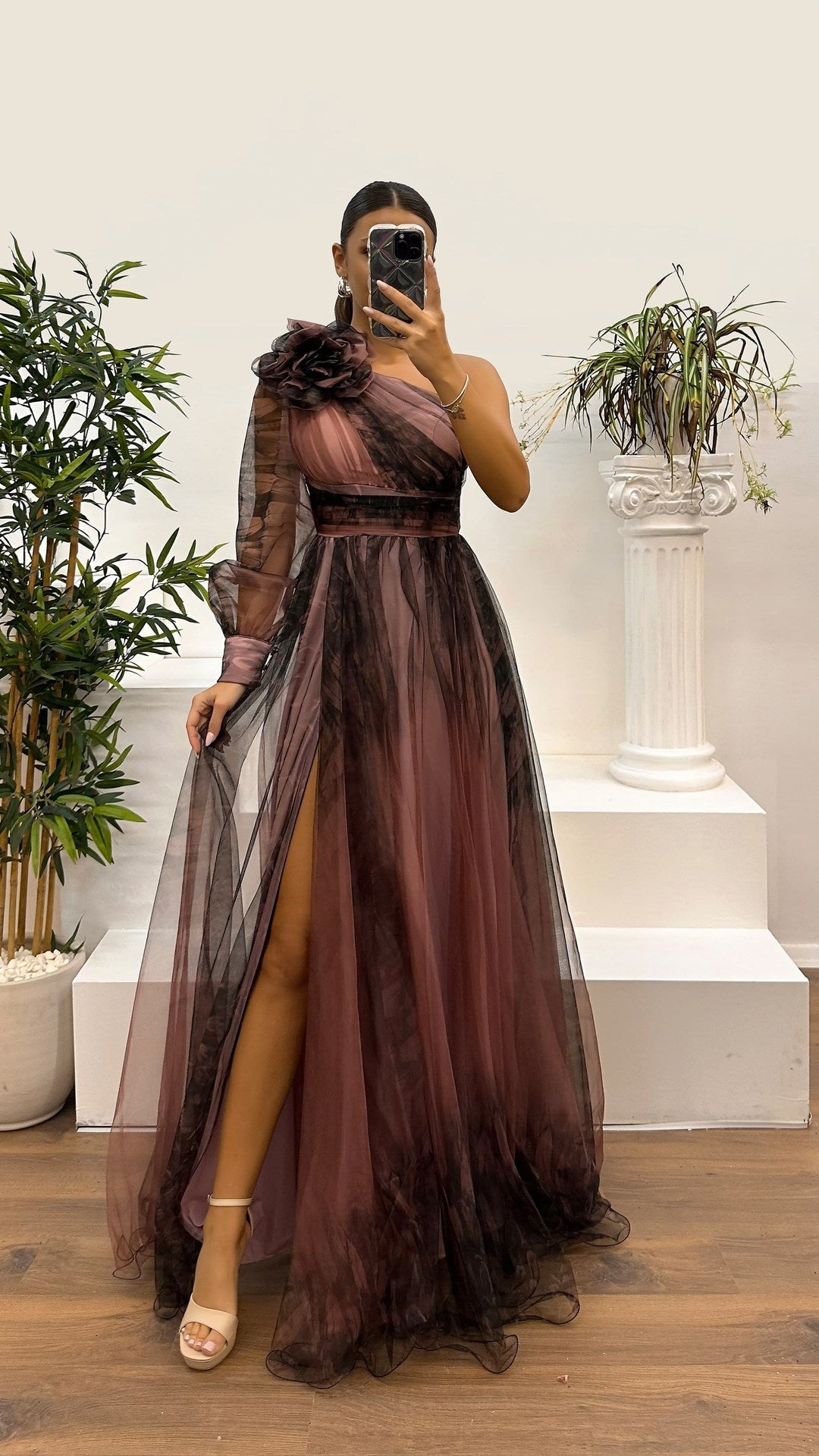 Off-Shoulder One Shoulder Print Dress – Stylish & Flowy Party Dress