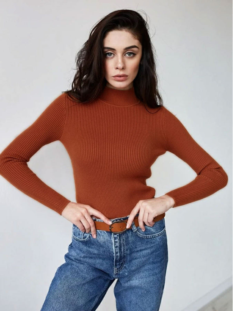 Sexy High Neck Knitted Sheath Shirts
