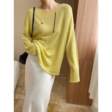 Linen-Blend Relaxed Knit Shirt Blouses