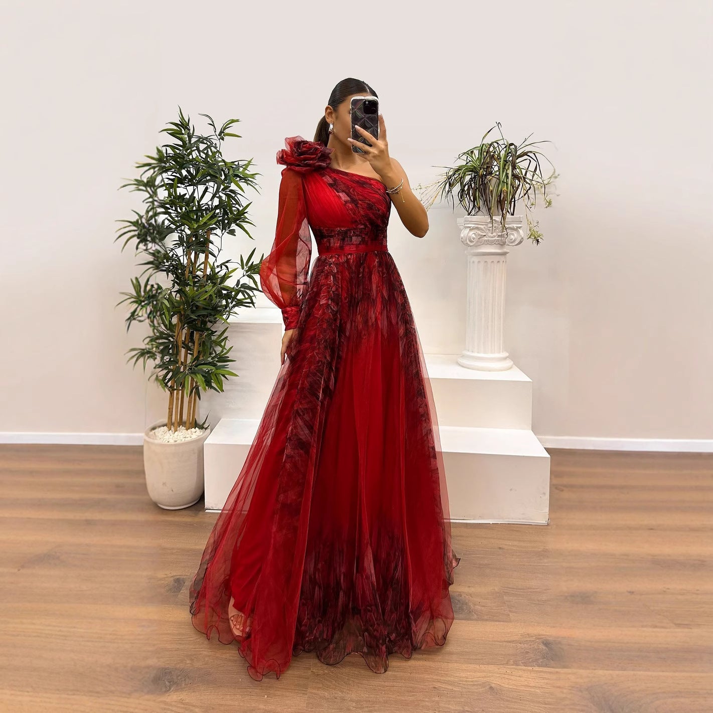 Off-Shoulder One Shoulder Print Dress – Stylish & Flowy Party Dress