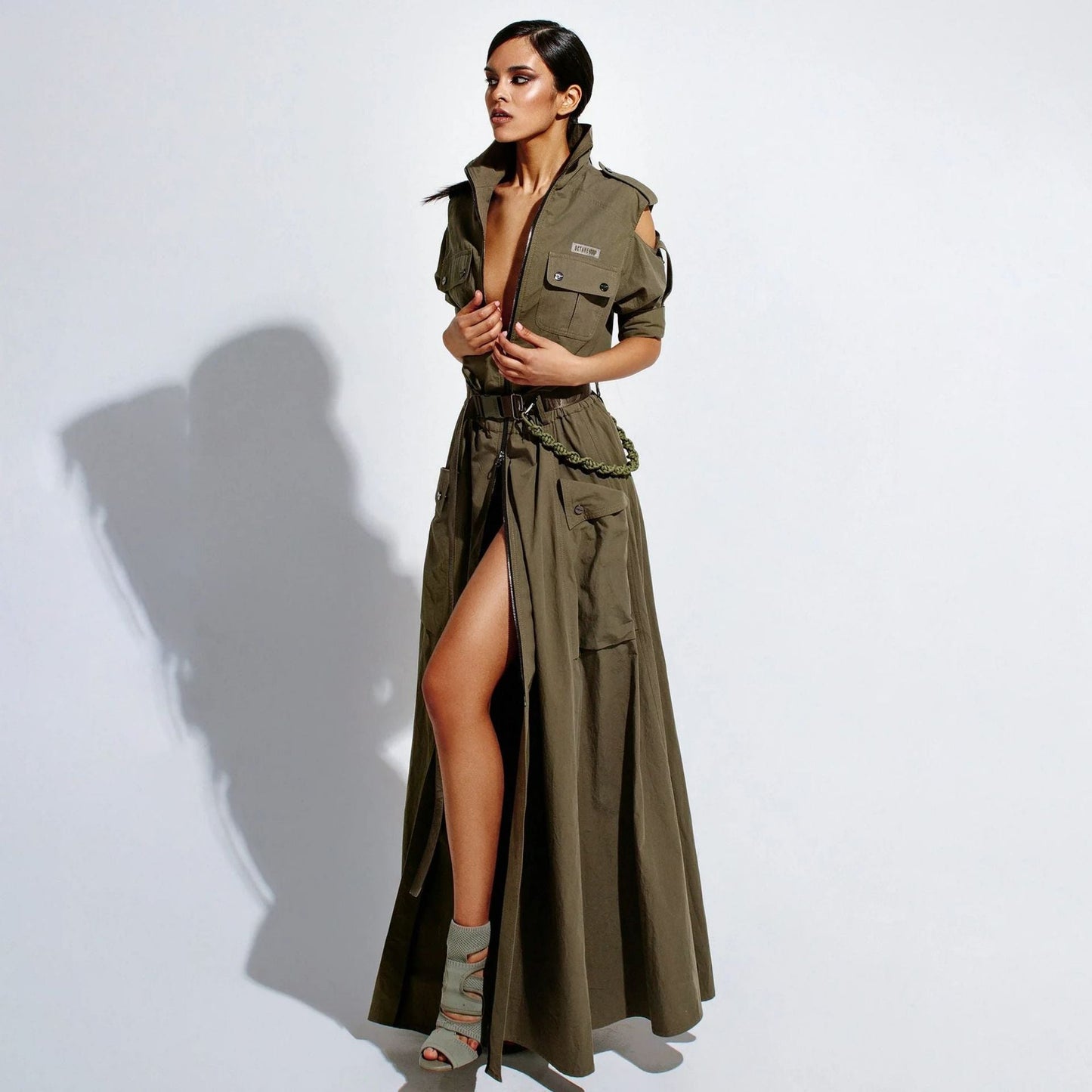 Designed Women's Stylish Off-Shoulder Utility Dress with Belt