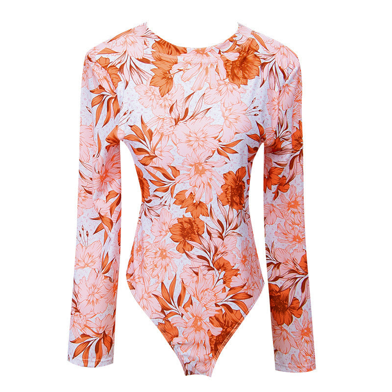 Pink Floral Long Sleeves Surf Wear for Women