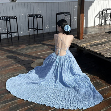 Summer Waves Blue Backless Maxi Dress