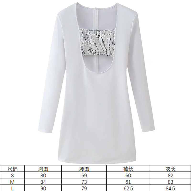 Elegant Velvet Fitted Diamond-Embellished Long-Sleeve Short Hemline Dress