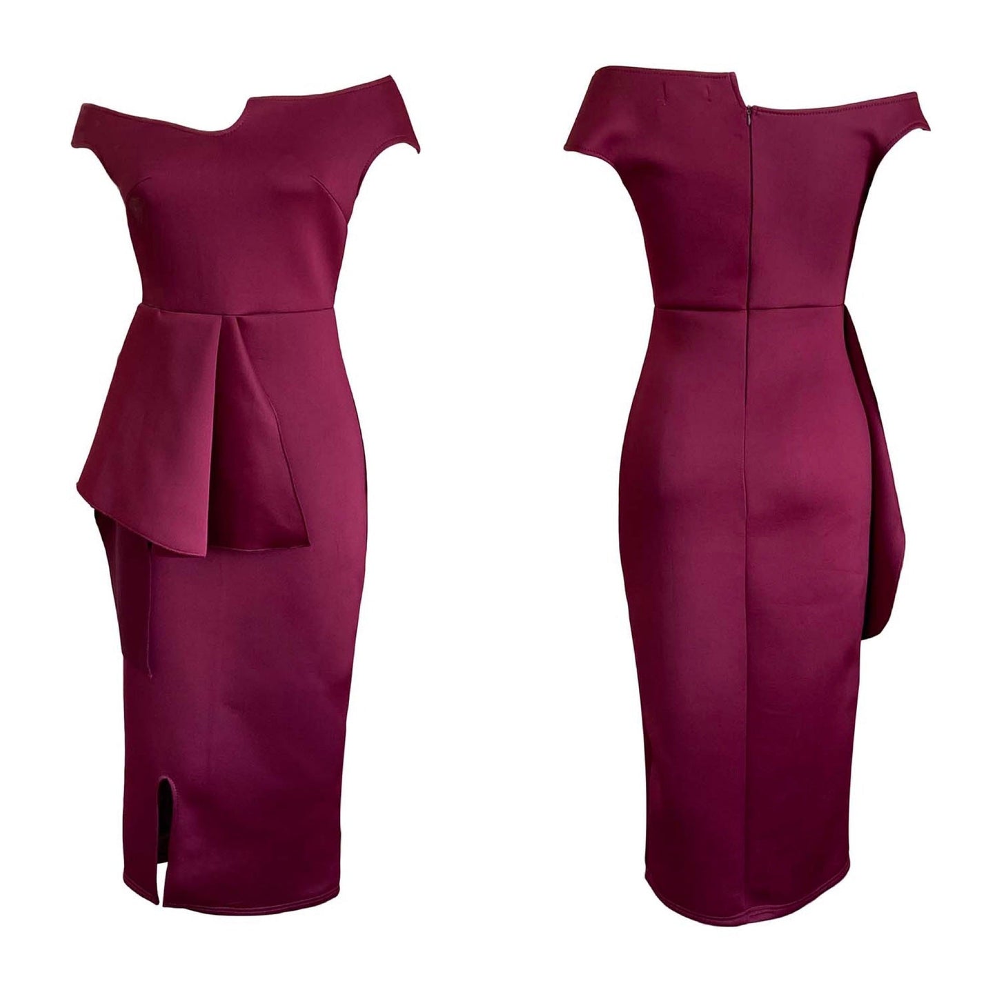 Fashion High Waist Plus Sizes Midi Party Dresses-Dresses-Wine Red-S-Free Shipping at meselling99