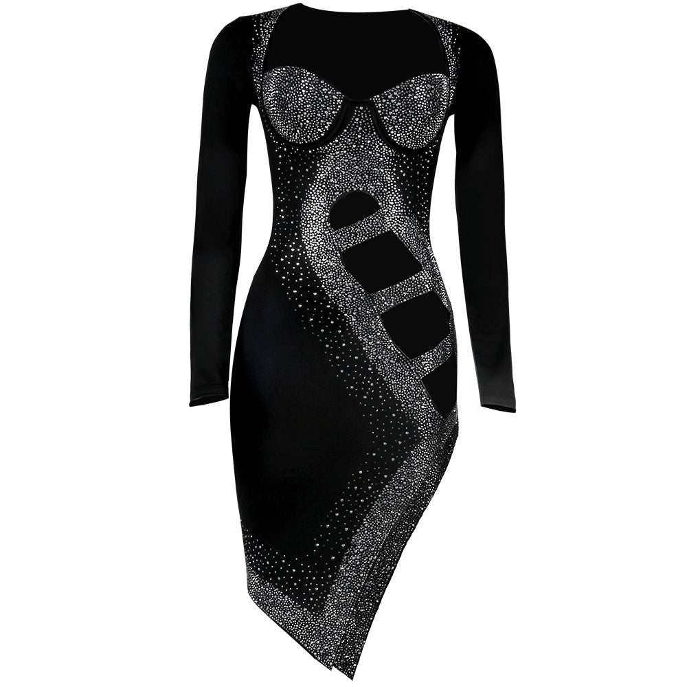 Sexy Long Sleeves Diamond Night Club Dresses-Sexy Dresses-Free Shipping at meselling99
